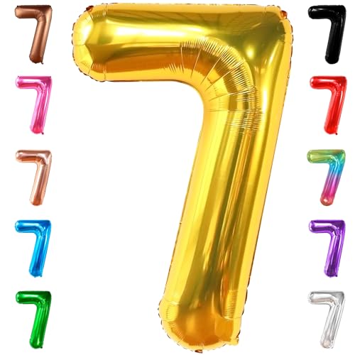 Image of KatchOn Gold Number 7 Balloon 40 Inch, 7th Birthday Balloon