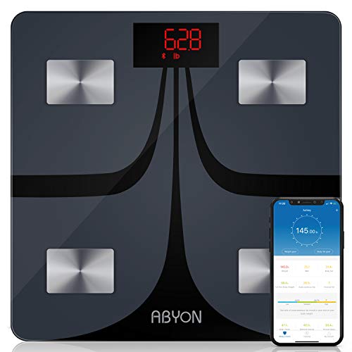 ABYON Bluetooth Smart Bathroom Scales for Body Weight Digital Body Fat Scale,Auto Monitor Body Weight,Fat,BMI,Water, BMR, Muscle Mass with Smartphone APP,Fitness Health Scale