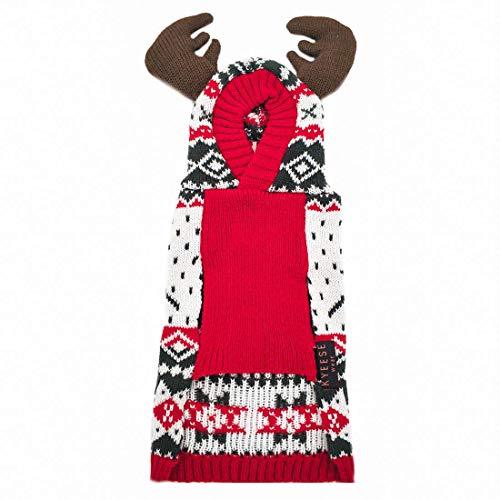 Kyeese Holiday Dog Sweaters New Year Hoodie Reindeer Red Dogs Knitwear Pullover Small Pet Sweater With Leash Hole Ugly Christmas Dog Sweater #TOP6
