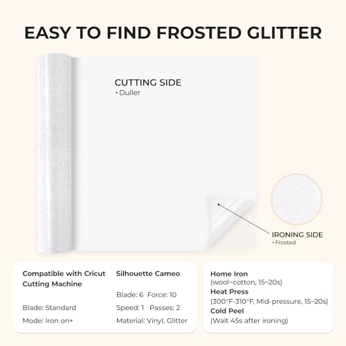 Image of HTVRONT White Glitter HTV Vinyl Roll - 10 inch x 8ft Glitter Heat Transfer Vinyl for T Shirts, Glitter Iron on Vinyl Compatible with Cricut Cutting Machine - Easy to Use for Iron on Design (Rainbow White)