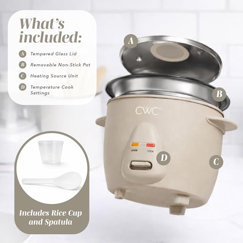 Image of COOK WITH COLOR 6 Cup Rice Cooker 300W - Effortless Cooking and Perfectly, Cooks 3 Cups of Raw Rice for 6 Cups of Cooked Rice, Sand | 300W, Cooks 3 Cups Raw Rice, Effortless Cooking, Perfectly Cooked Rice