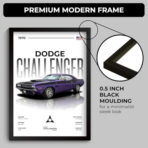 Image of Dodge Challenger Poster | Framed 1970 Challenger A4 Sized (31 x 23 cm) | Muscle Poster for Wall, Gift for Boys, American Muscle Car Frames | Car Posters for Wall, Bedroom, Hostel, Study Area (F 060)
