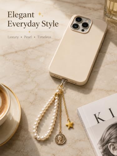 Image of Handmade Beaded Phone Charm Strap for Women & Girls | Aesthetic Mobile Charm | Pearl & Crystal Bead Wrist Strap | Cute Phone Bag Accessory | Korean Style