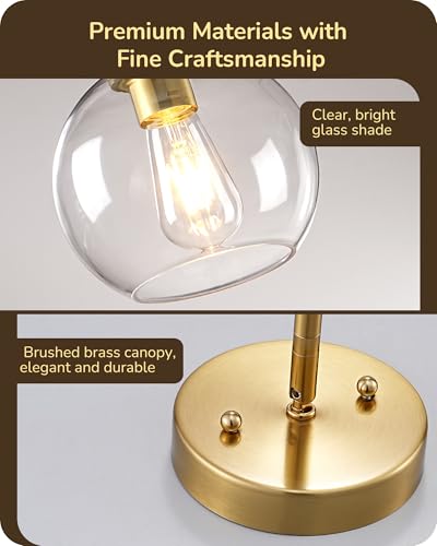 EDISHINE 2-Pack Pendant Light Kitchen Island Clear Glass Globe Gold - image 2