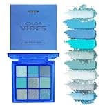 9 Colors Eyeshadow Palette – Blue Eyeshadow Theme, Matte & Glitter Convenient Portable Travel Eye Makeup Palette for Christmas & Music Festivals (Blue)