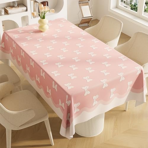 Surwin Mantel Hule Mesa Nuevo, Manteles de PVC Cuadrado, Mantel Antimanchas, Manteles Mesa Impermeable, Ropa Mesa Camilla Lavable para Comedor - Lindo Estilo Nórdico (Lazo,140x280cm)