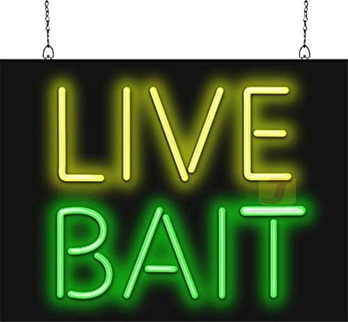 Live Bait Neon Sign - Large Size - 24" wide x 18" high - Real, Quality Hand Bent Neon Sign - Yellow & Green Neon Letters