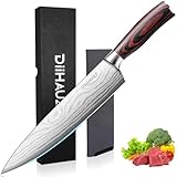 DiiHAUZZ Kochmesser, 20 cm Professionelles Küchenmesser, Ultrascharfes Messer, Chefmesser aus hochwertigem Edelstahl, Allzweckmesser mit Ergonomischem Pakkaholz Griff, Scharf Klinge zum Schneiden