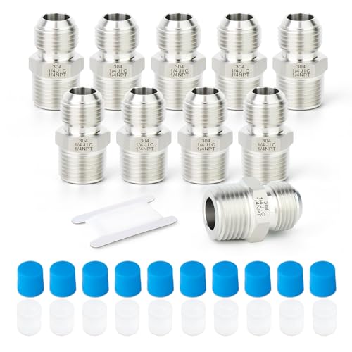 Image of TAISHER 10PCS Forging of 304 Stainless Steel JIC Flare Tube Fittings, 1 /4 inch JIC Male x 1 /4 inch NPT Male, Half Union