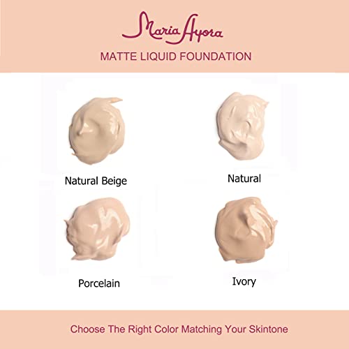 3 Pack Maria Ayora Liquid Foundation Makeup,Matte Face Makeup Foundation,Moisturizing,Lightweight,1.4Fl Oz 1 Bottle (02 Natural) #TOP3