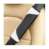 Ywdiml 2PCS Carbon Fiber Car Seat Belt Cover, Leather Comfortable Soft Vehicle Seatbelt Pad for Shoulder & Neck, Automotive Interior Seat Strap Cushion Mat, Universal Fit (Black/White)