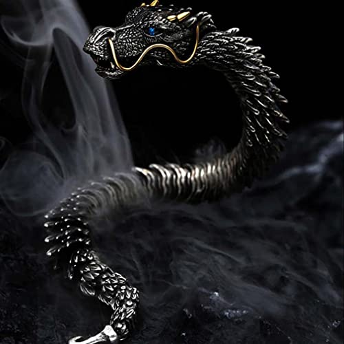 Silver Handmade Dragon Chain Bracelet for Men, Unique Vintage Chinese Dragon Bracelet, Gothic Jewelry Hip Hop Bangle Gift