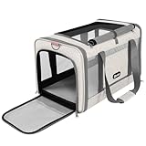 GAPZER Cat Carrier American Airline Approved 18x11x11, Top Opening Sturdy Soft Pet Carrying Bag See Through, Mini Dog Hard Bottom Crate Kennel Case, 4-Side-Ventilation Mesh Cage Toy Poodle Biege