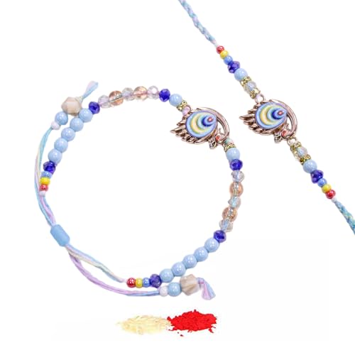 Image of TIED RIBBONS Rakhi for Brother and Bhabhi Combo - Designer Couple Rakhi's Set of 2 with Tikka - Lumba Rakhi Set for Bhaiya Bhabhi - for Rakshabandhan