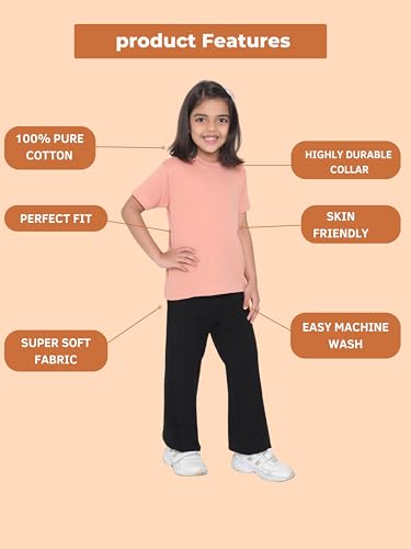Image of Girl's Solid Regular Fit Half Sleeve 100% Pure Cotton T-Shirt