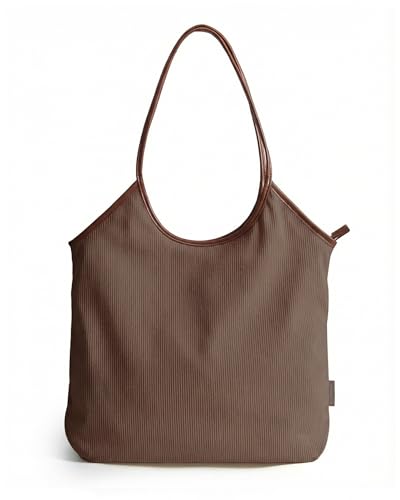 Image of BAGSMRT Corduroy Tote Bag for Women with Zipper Casual Shoulder Bag | Lightweight Travel Tote Hobo Handbag with PU Leather Handles Beach Bag for Travel Shopping Campus
