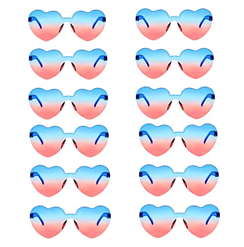 12 Pairs Heart Glasses Colorful Rimless Heart Shaped Sunglasses Love Glasses for Bachelorette Bride Party Favor