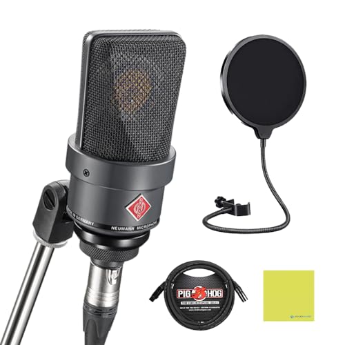 Liquid Audio Neumann TLM 103 - MT Large Diaphragm Cardioid Condenser Microphone, Black Bundle with Pig Hog PHM10 8mm 10ft Microphone Cable, Mic Pop Filter & Instrument Polishing Cloth