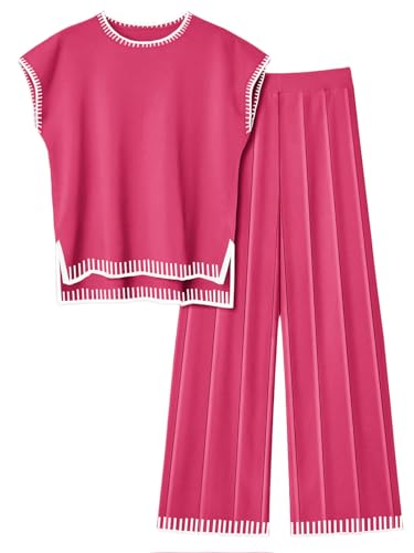 Ekouaer Womens Matching Sets Knit Sweater Sets 2 Pieces Outfits Pullover Tops Wide Legs Pants Lounge Set