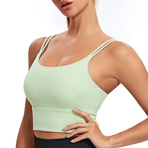 Lemedy Geformte Körbchen, Sport-BH, mittlere Schlagkraft, gepolstert, lang, bauchfrei, lichtgrün, small Cover