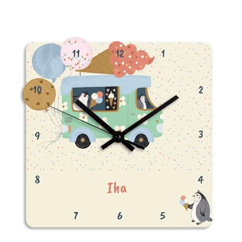 Image of Zooboo Personalized Analog Wall Clock, Custom Name Acrylic Silent Quartz Movement Wall Clock with Sleek Modern Design, Ideal for Birthdays or Return Gifts (Design - Ice Cream Fun), 30x30 Cm