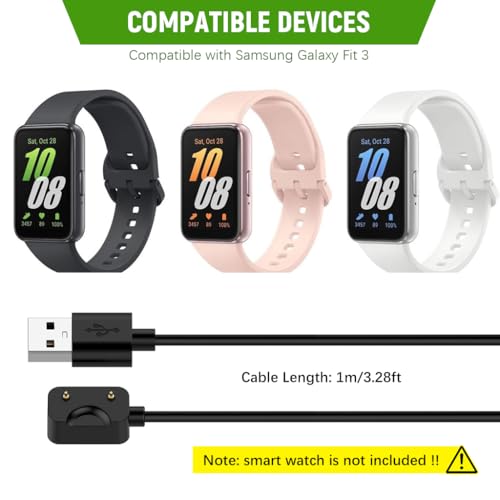 Image of ZORBES 3.3Ft /1M USB to Samsung Fit 3 Charger (1.6'' Display), Replacement Galaxy Fit 3 Smart Watch Charger Cable, Dual Pin Magnetic Charging Cable for Samsung Watch (Black)