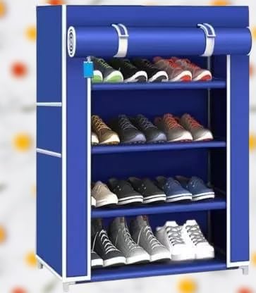 Chalia 6-Layer Shoe Rack with Dustproof Cover | Plastic Frame Shoe Organizer for Home, Entryway, Closet | Stackable, Space Saving, Easy Assembly (Holds 18–24 Pairs, BLACK) (BLUE, 4 LAYER)-image-37