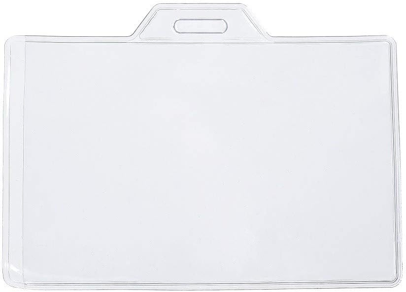 CKB LTD 50x Value Clear Plastic Horizontal ID Card Badge Holder Pocket Pouches - Double Sided Transparent Landscape Identity Wallet Sleeves for Lanyard, Retractable Reel Clip and Key Chain 9.5 x 6cm