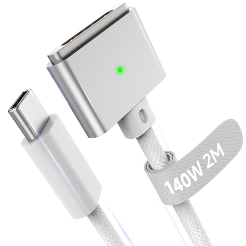 Hugener 140W Magnetisch 3 USB-C Kabel 2m, kompatibel mit MacBook Air Pro M5/M4/M3/M2, Ladekabel für MacBook Air (13'/15' 2026/2025/2024/2023/2022), Pro (16'/14' 2026/2025/2024/2023/2021), Weiß