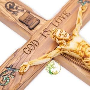 Catholic Crucifix Wall Cross Décor - Holy Land Olivewood & Mother of Pearl