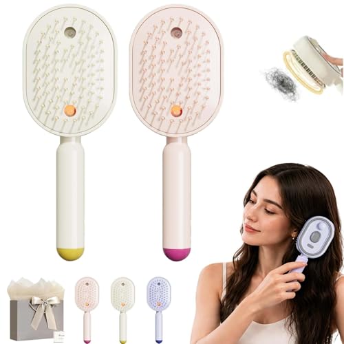Brosse à cheveux brumisatrice et massante anti-statique blanche et rose