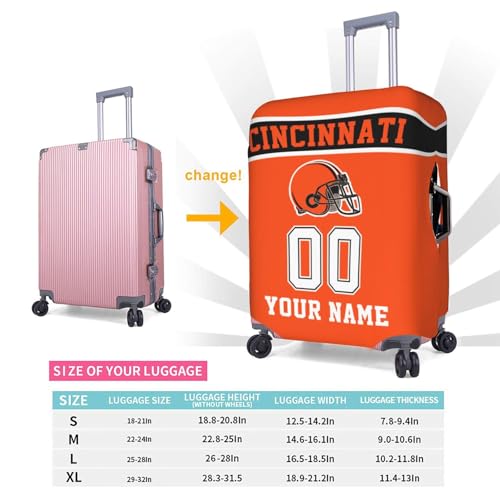 Image of Custom Cincinnati Luggage Cover Personalized Football Style Suitcase Cover with Name Number Customized Washable Elastic Sports Travel Suitcase Protector for Business Vacation Gifts