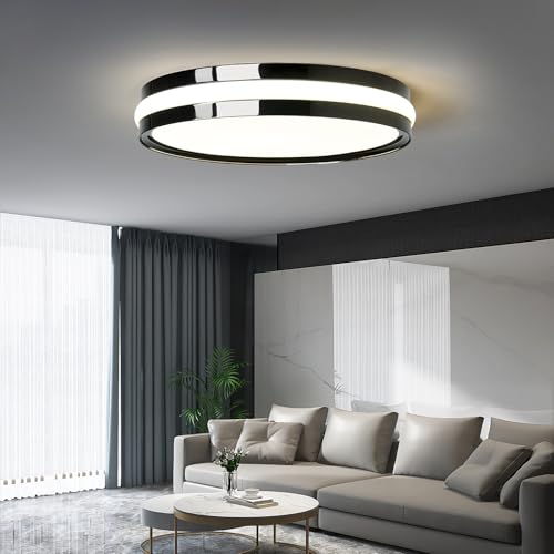 Image of Modern LED Ceiling Light Black 30W Dimmable Flush Mount Light Fixtures with Remote Control 11.8inch Ceiling Lamp for Bedroom Kitchen Island Dining Room LivingRoom Foyer Hallway