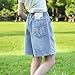 16-17 Years Girls Bermuda Jeans Shorts with Flower Embroidery Pockets Cute Summer Trendy Fashion Denim Shorty Casual Loose Clothes Jorts Blue