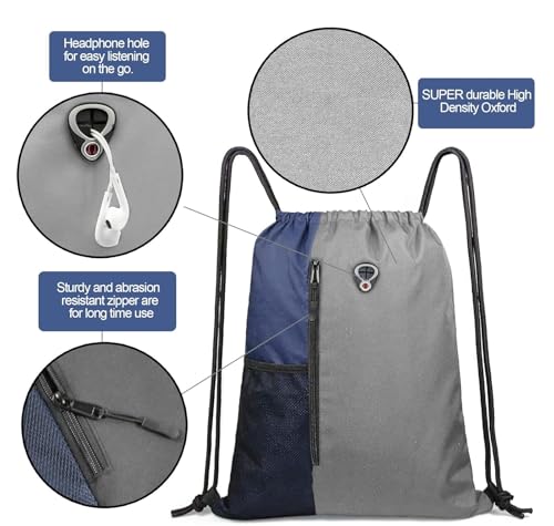 Image of ALASKA Drawstring Backpack Sports Gym Bag Large Size (18 Inch x 14 Inch) for Women & Men, Large Size With Two Zipper Pockets and Water Bottle Mesh Pocket.