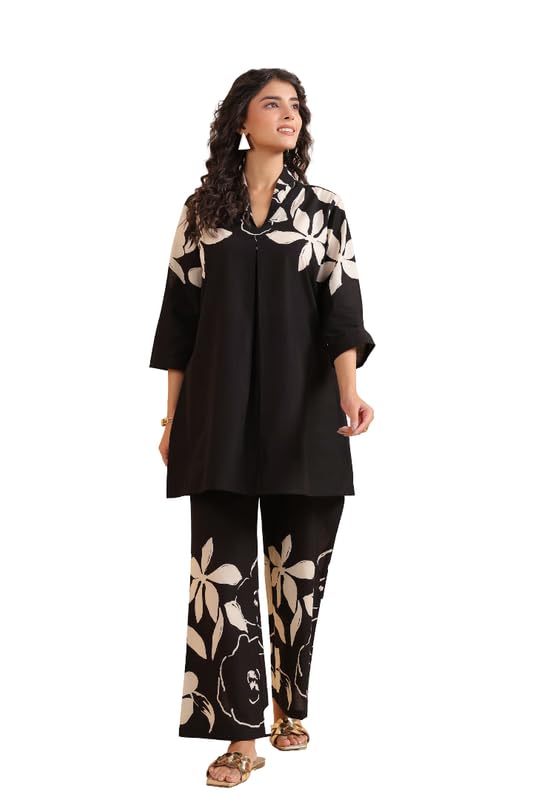 Women's Black Printed Cotton Co-ord Set-image-41