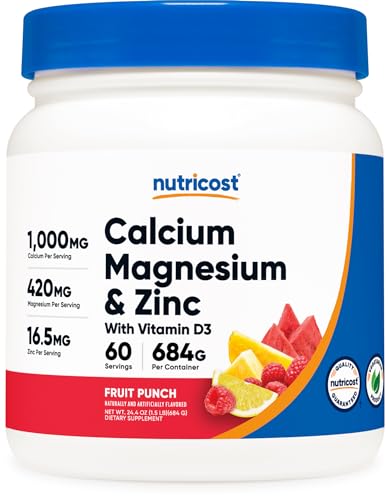 Nutricost Calcium Magnesium Zinc with Vitamin D3 Powder, 60 Servings (Fruit Punch) - Calcium (1000