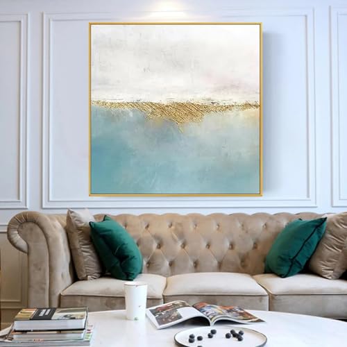 KADING Stampa artistica su tela con cornice - Stampa artistica su tela Tramonto con riflesso sul mare Oceano costiero Dipinto astratto Decorazione moderna per la casa 80x80cm(32x32in) con cornice
