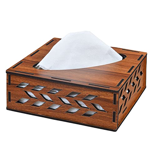 Image of Deskart Wooden Tissue Paper Box | Refillable Facial Napkin Holder Stand with Tissue Paper Pack for Kitchen Dining Table, Resturant and Cafe (Square)