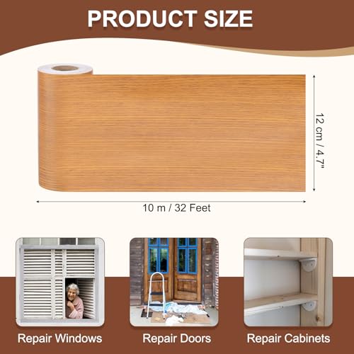 Image of MECCANIXITY Wood Grain Repair Tape, 5 Inch x 33 Feet Self Adhesive Wood Grain Tape Multi-Purpose Wallpaper Border Trim for Furniture Floors Windows Doors Tables Home DIY Projects, Honey Maple
