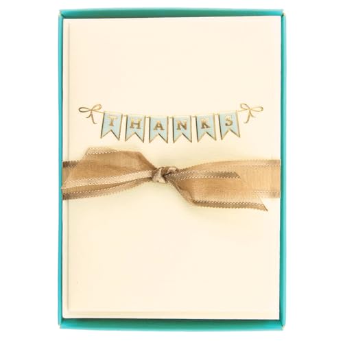 Image of inchGraphique Banner La Petite Presse Boxed Thank You Notes - 10 Embellished Gold Foil inch inchThanks inch inch Banner Blank Cards with Matching Envelopes, 3.25 inch inch x 4.75 inch inch inch (L1335CB)