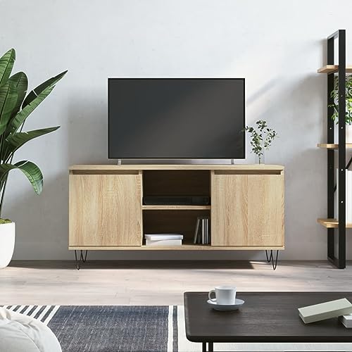 WRJENFSC Armario para TV Sonoma, roble 104 x 35 x 50 cm, material de madera con patas reforzadas de metal, moderno, espacio de almacenamiento para salón, dormitorio, pasillo