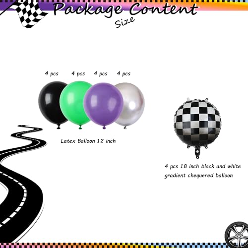 Image of Monster Truck Balloon Bundle 20 Pcs Checkered Balloons Latex Balloon Green Purple Black Boy 1st 2nd Race Ca Vintage Fast One Two Fast Theme Monster Birthday Party Decor Supplies Kit