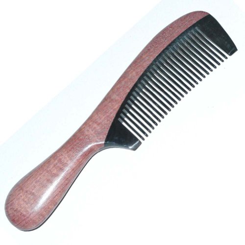 Ox Horn Comb with Purpleheart Wood Handle 7"
