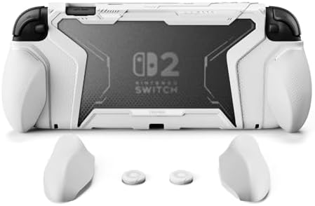 playvital for Switch 2 Beyond-Grip Dockable Case, Interchangeable FPS/Omni Ergonomic Grips + Military-Grade Drop Protective Cover + 2 Joystick Caps for Nintendo Switch 2 (White)​