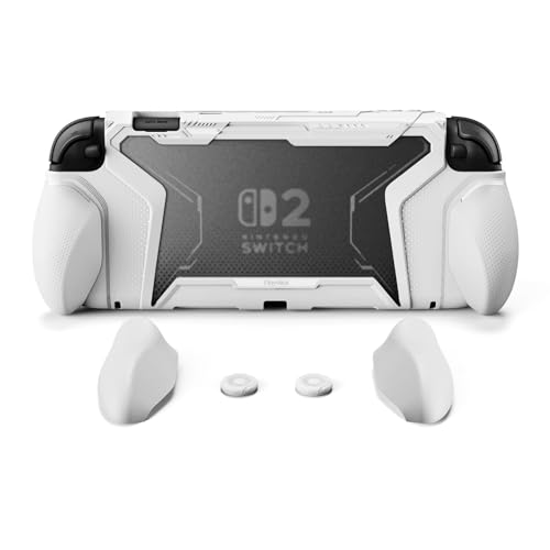 PlayVital BEYOND-GRIP Nintendo Switch 2(2025) 対応 交換式グリップ付きTPU保護ケースカバー 充電ドック対応 親指グリップキャップ付き 耐衝撃 人間工学デザイン grip感 【ホワイト】