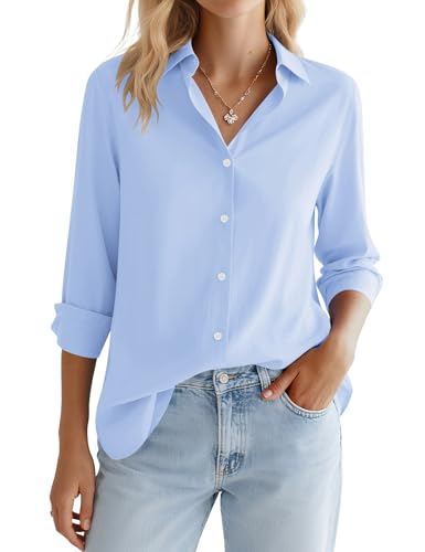 LOMON Women's Long Sleeve Button Up Shirts Spring Summer Tops