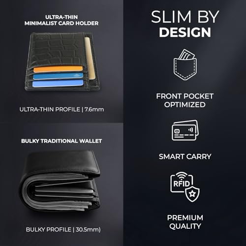Image of Genuine Leather Slim Card Holder Wallet for Men - Premium and Stylish Card Holder with Capacity for 7-10 Cards and Currency Compartment - Stylish and Functional Leather Wallet - Green