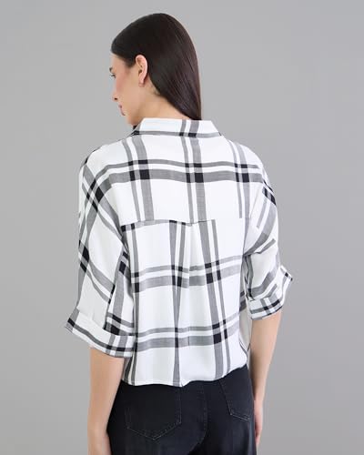 Image of Chimpaaanzee Women Checks Half Sleeve Crop Shirt