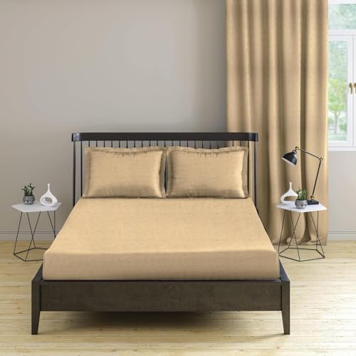 Image of Trance Home Linen Cotton Bedsheet | 144 Tc Thin Flat Bedsheet | Single Bed Sheet for Regular use with 1 Pillow Cover - Beige